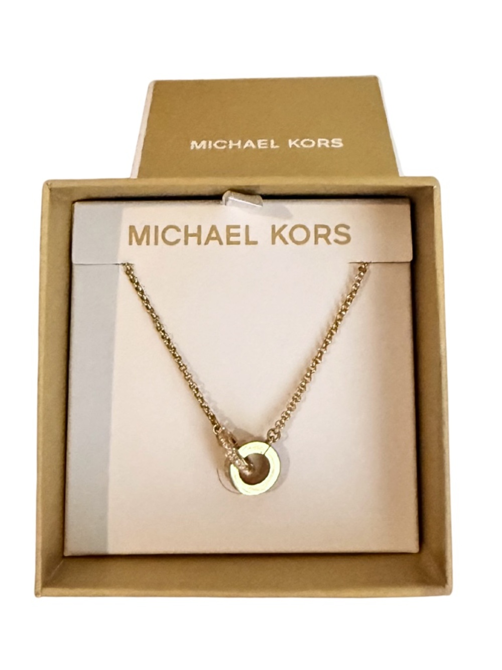 Michael Kors 14k Gold Plated Interlocking-Circles Rhinestone Necklace - Picture 8 of 9